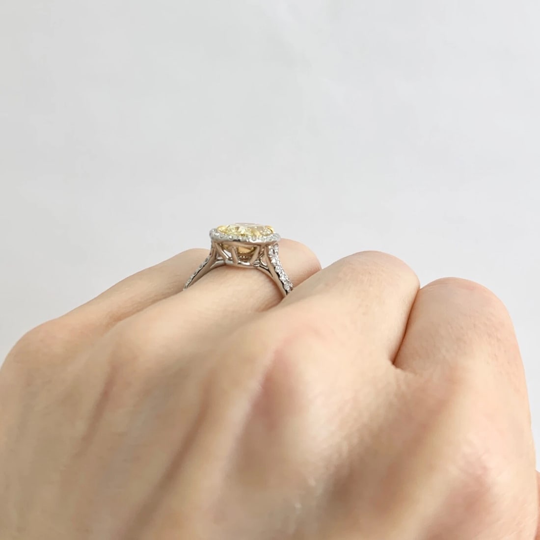 GIA Fancy Yellow Oval Diamond Halo Engagement Ring Platinum, 3.97 CTW - 7