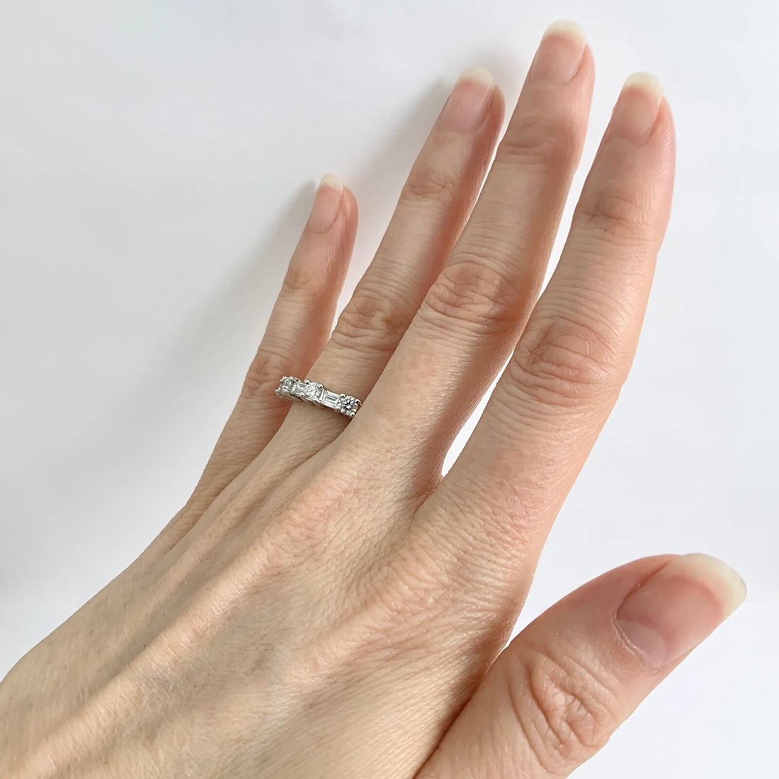 Baguette Round Diamond Wedding Band Ring 14K White Gold, 1.04 CTW - 5