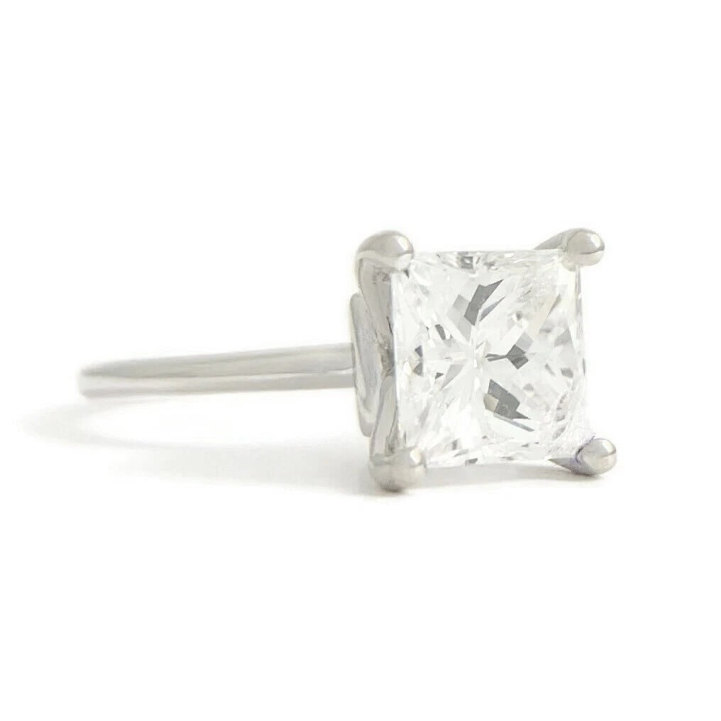 Princess Solitaire Diamond Engagement Ring Thin Band 14K White Gold, 2.01 CT (1 of 11)
