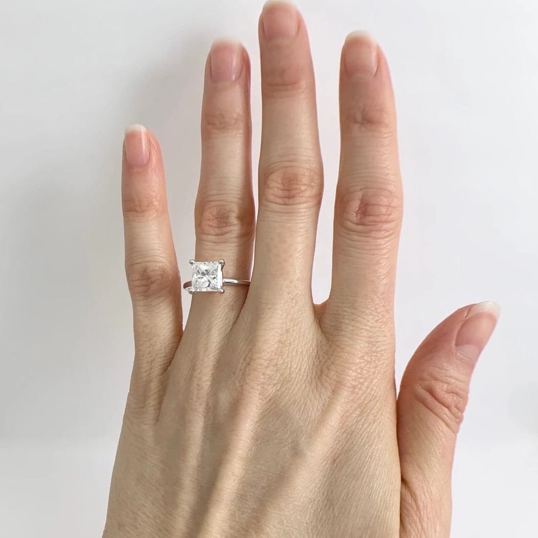 Princess Solitaire Diamond Engagement Ring Thin Band 14K White Gold, 2.01 CT - 3