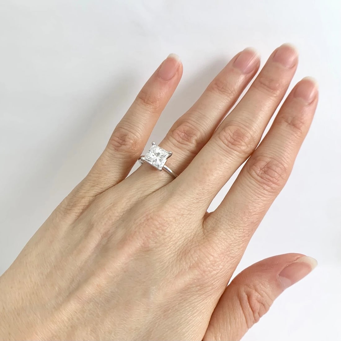 Princess Solitaire Diamond Engagement Ring Thin Band 14K White Gold, 2.01 CT - 6