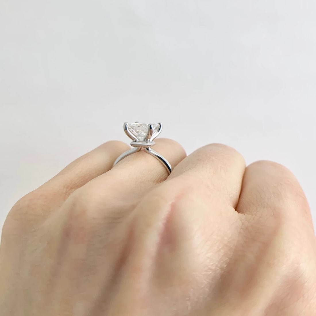 Princess Solitaire Diamond Engagement Ring Thin Band 14K White Gold, 2.01 CT - 7