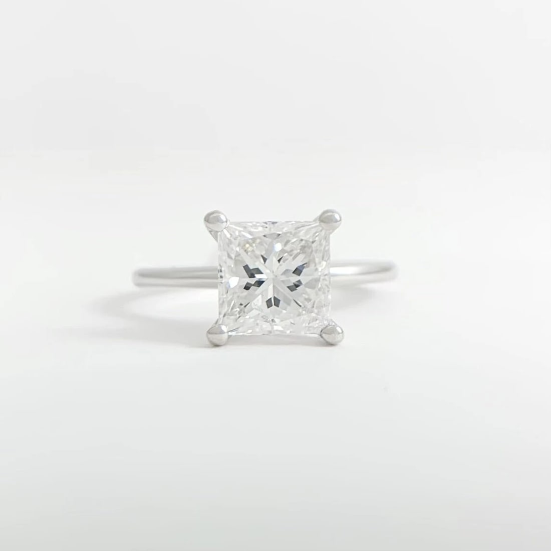 Princess Solitaire Diamond Engagement Ring Thin Band 14K White Gold, 2.01 CT - 9