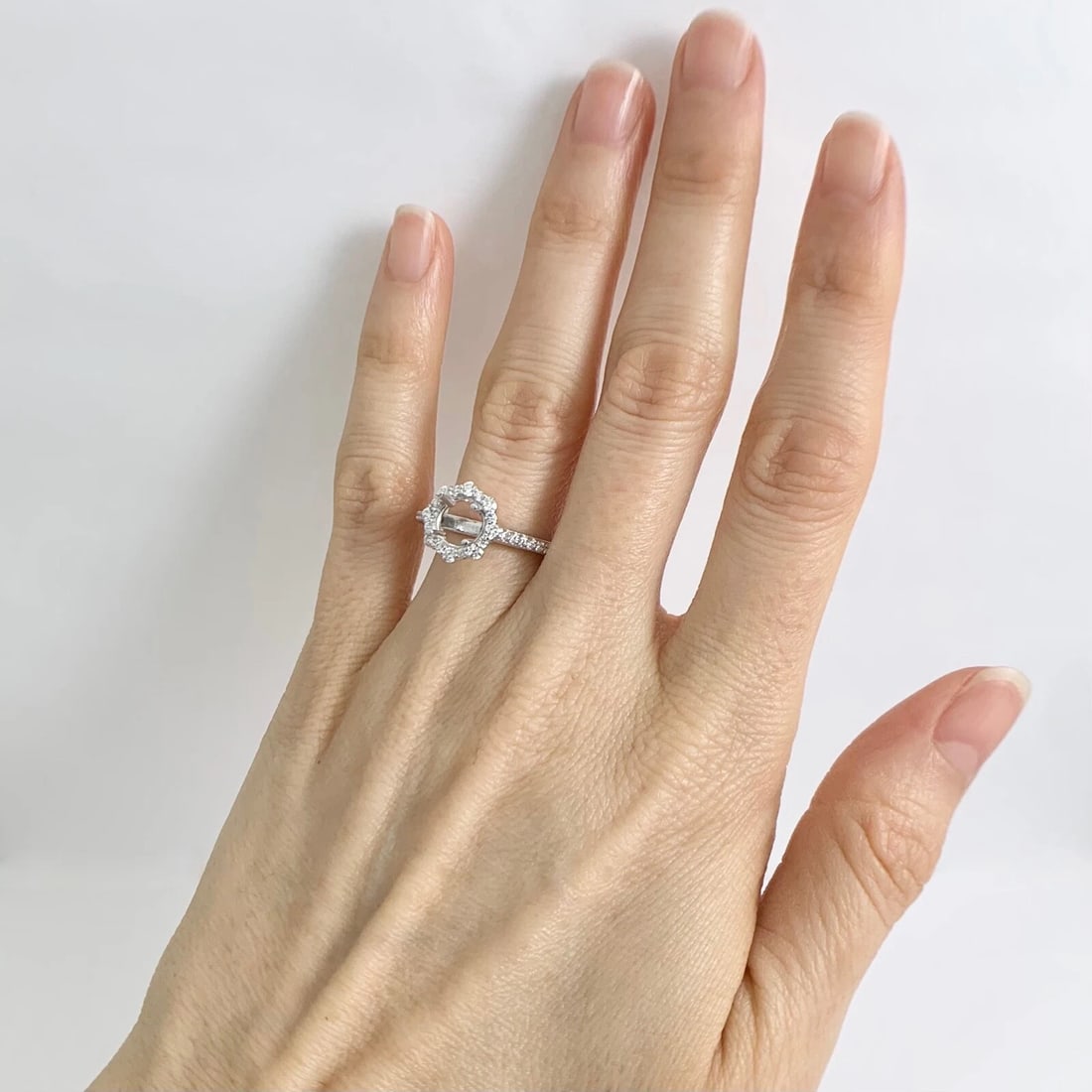 Big Little Round Halo Diamond Engagement Ring Setting Mounting 14K White Gold - 4