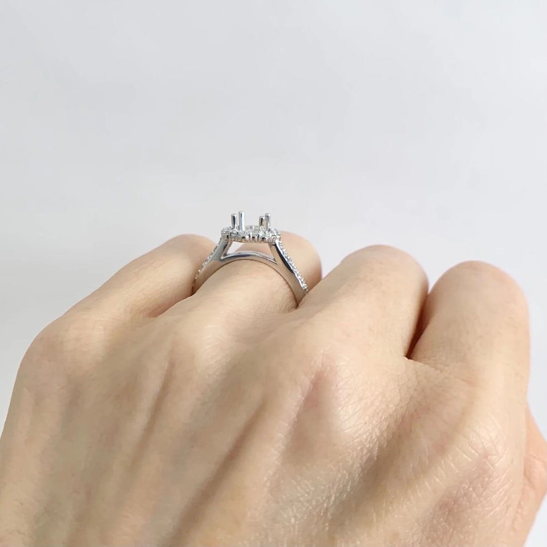 Big Little Round Halo Diamond Engagement Ring Setting Mounting 14K White Gold - 5