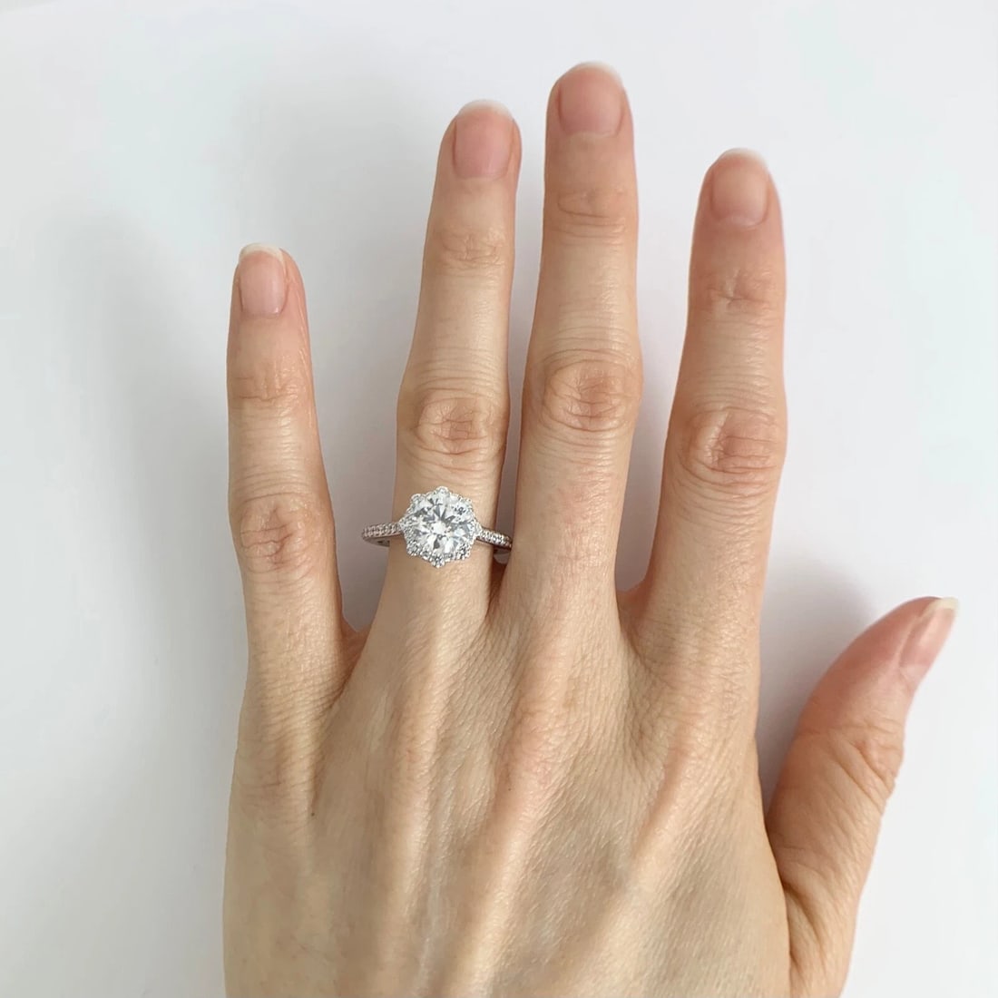 Big Little Round Halo Diamond Engagement Ring Setting Mounting 14K White Gold - 6