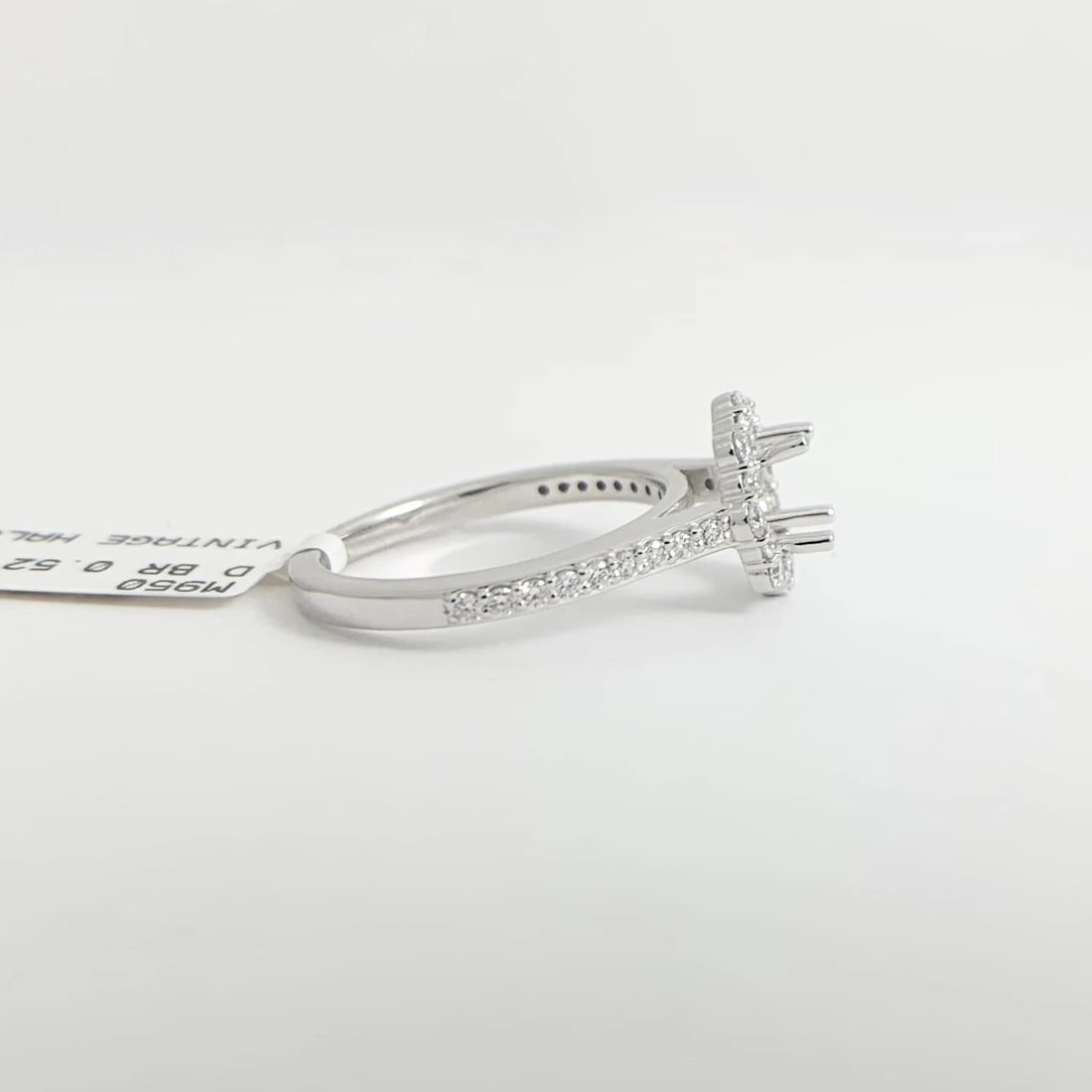 Big Little Round Halo Diamond Engagement Ring Setting Mounting 14K White Gold - 8