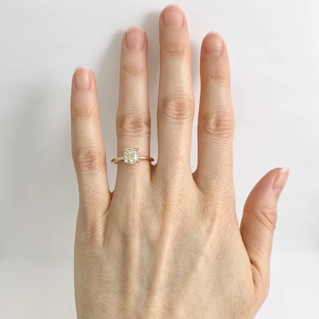 Light Yellow Cushion Solitaire Diamond Engagement Ring 14K Yellow Gold, 1.51 CT - 3