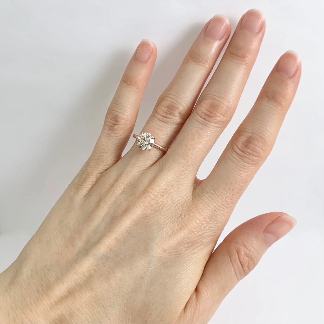 Round Solitaire Champagne Diamond Engagement Ring 14K Rose Gold, 1.50 CT - 6