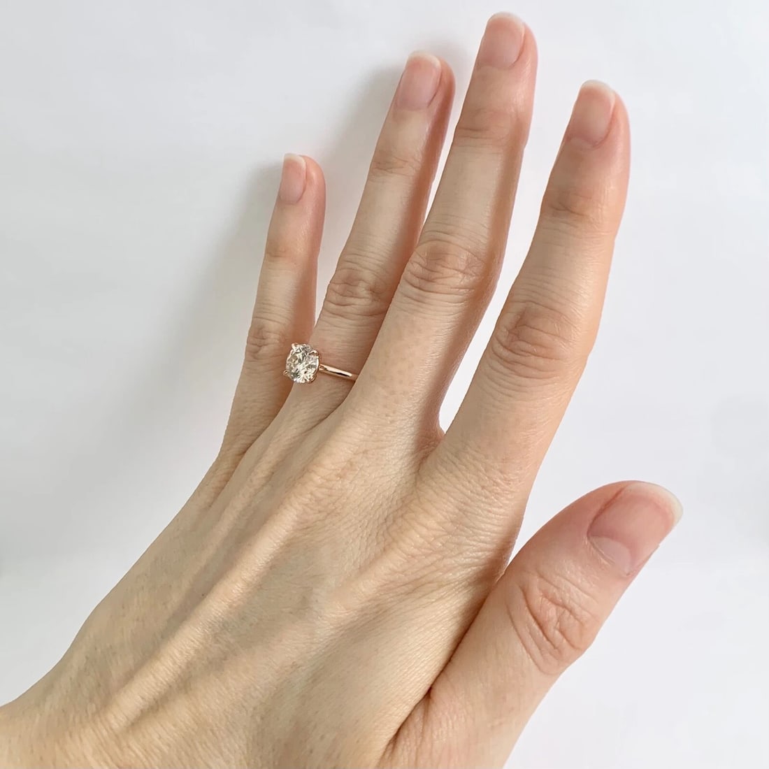 Round Solitaire Champagne Diamond Engagement Ring 14K Rose Gold, 1.50 CT - 7