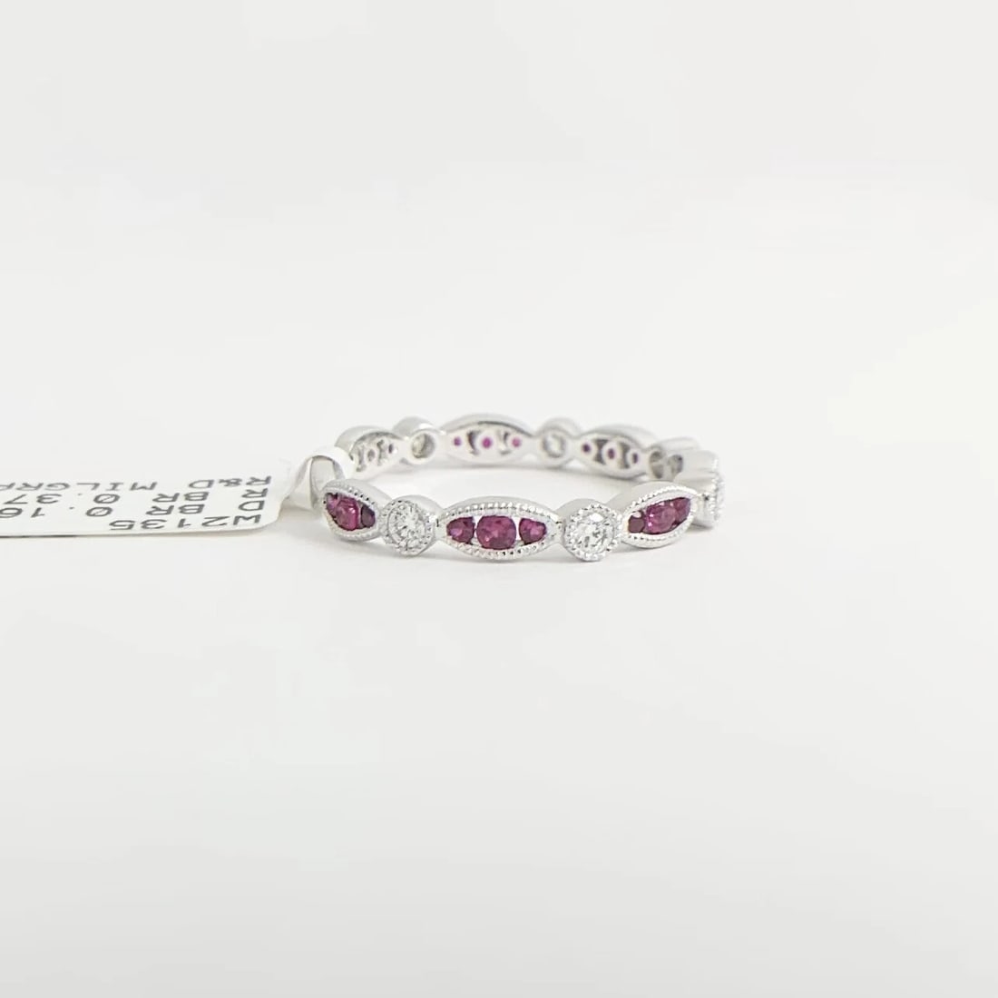 Marquise Round Ruby Diamond Wedding Band Ring 18K White Gold, .53 CTW - 7