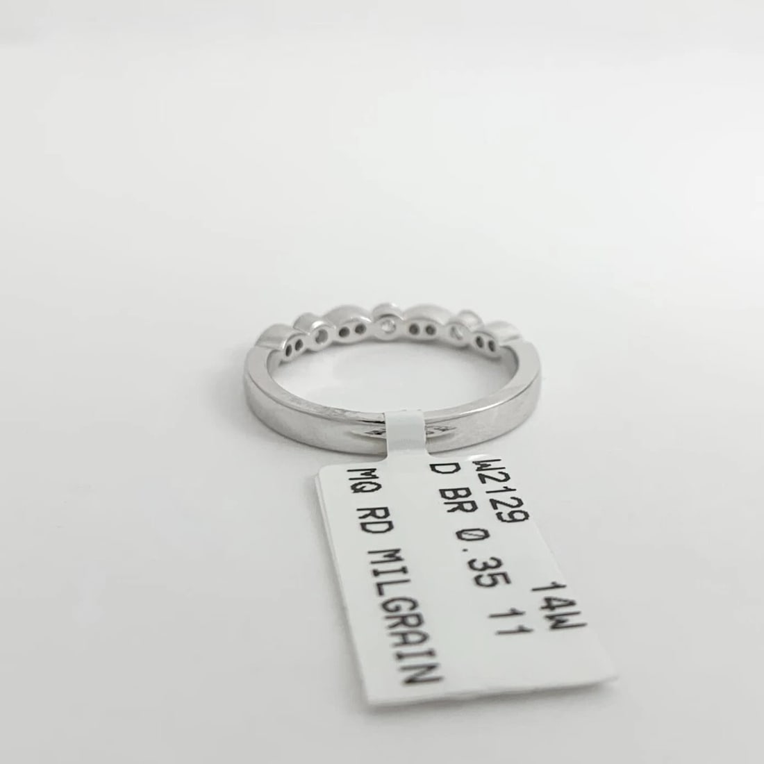 Marquise Round Diamond Wedding Band Ring 18K White Gold, .35 CTW - 10