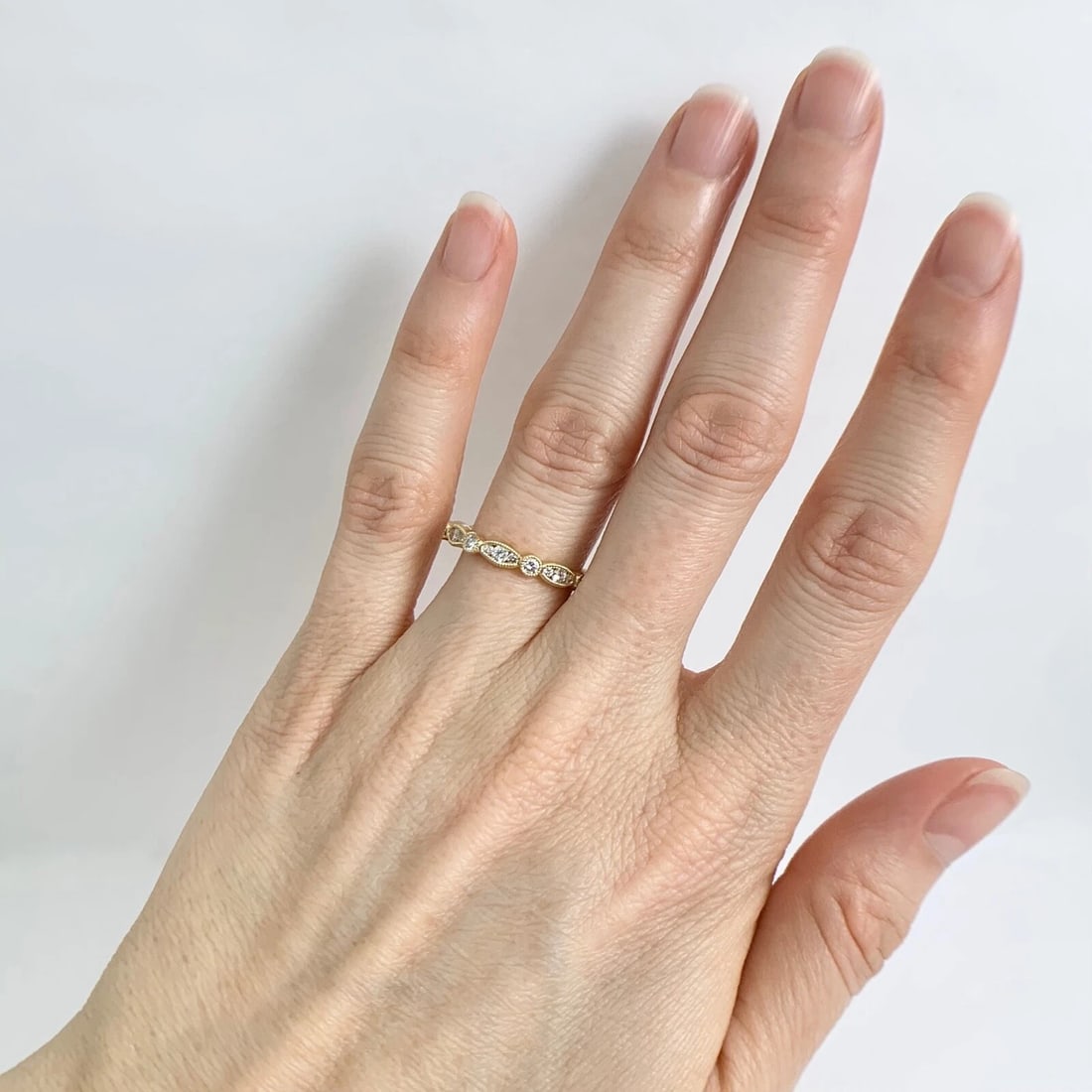 Marquise Round Bezel Diamond Wedding Band Ring 18K Yellow Gold, .59 CTW - 4