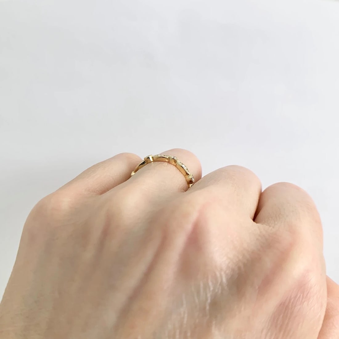 Marquise Round Bezel Diamond Wedding Band Ring 18K Yellow Gold, .59 CTW - 7