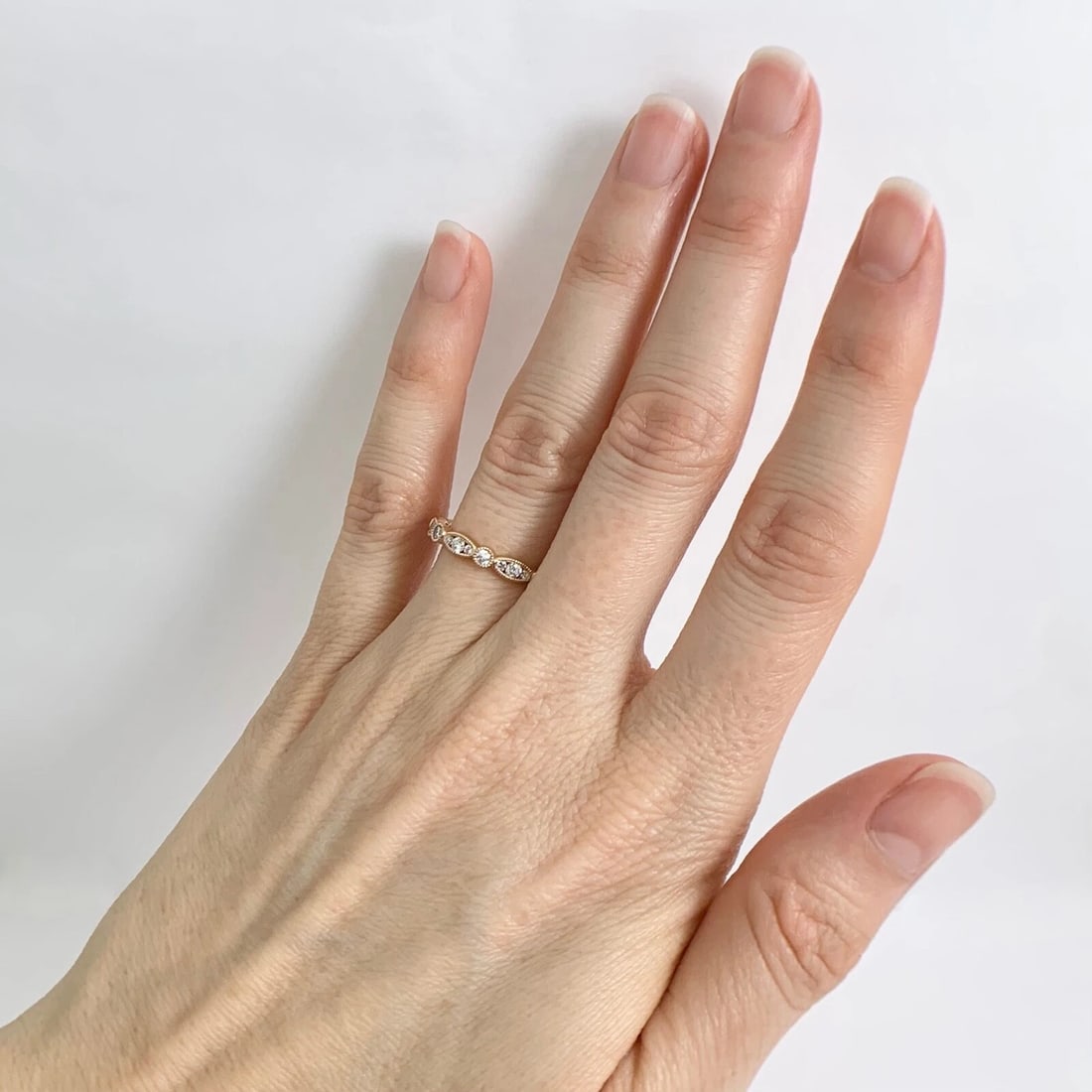 Marquise Round Bezel Diamond Wedding Band Ring 18K Rose Gold, .59 CTW - 6