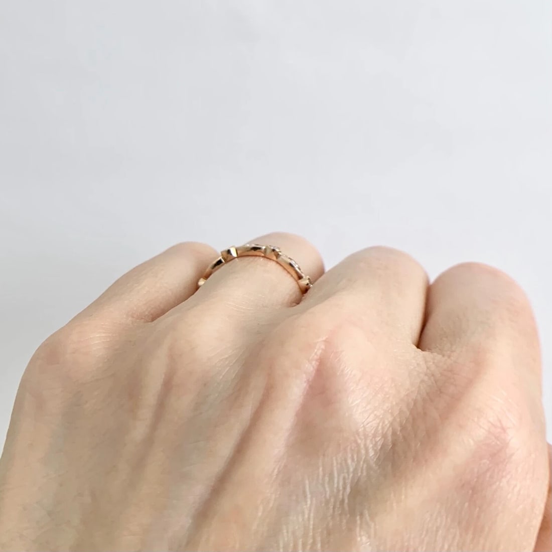 Marquise Round Bezel Diamond Wedding Band Ring 18K Rose Gold, .59 CTW - 7