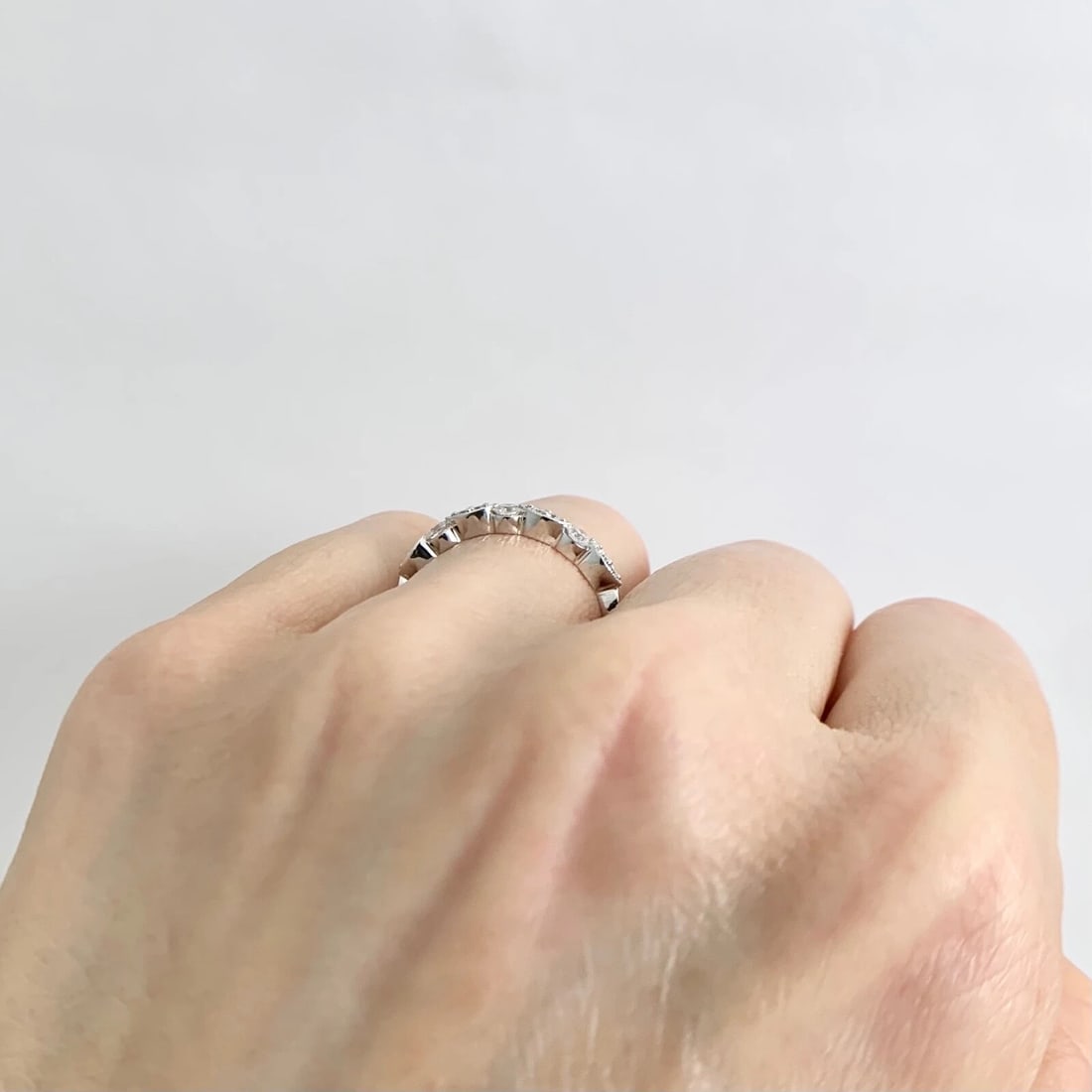 Marquise Round Diamond Wedding Band Ring 18K White Gold, .35 CTW - 7