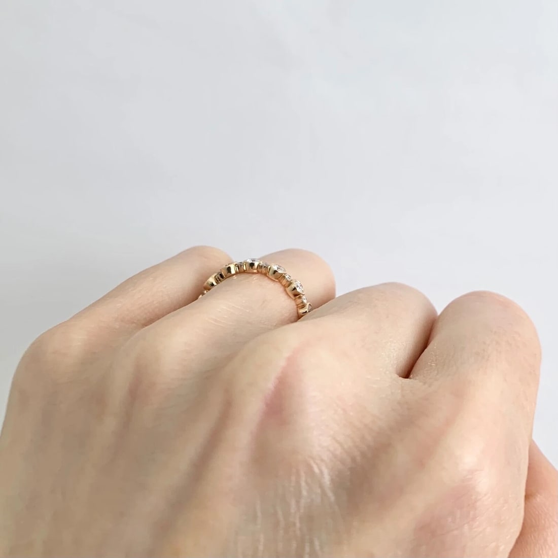 Round Bead Set Bezel Diamond Wedding Band Ring 18K Rose Gold, 1.05 CTW - 6