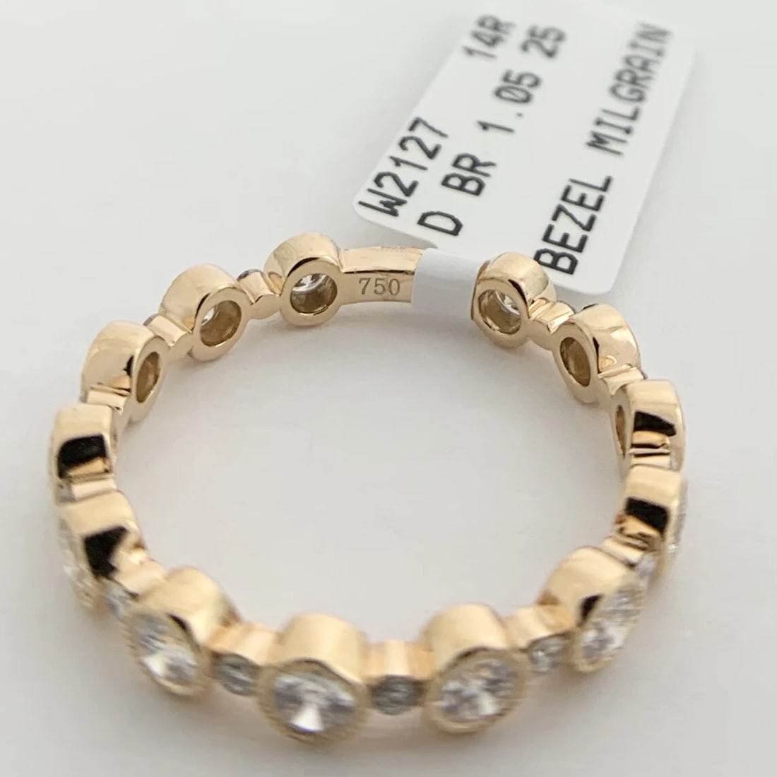 Round Bead Set Bezel Diamond Wedding Band Ring 18K Rose Gold, 1.05 CTW - 9