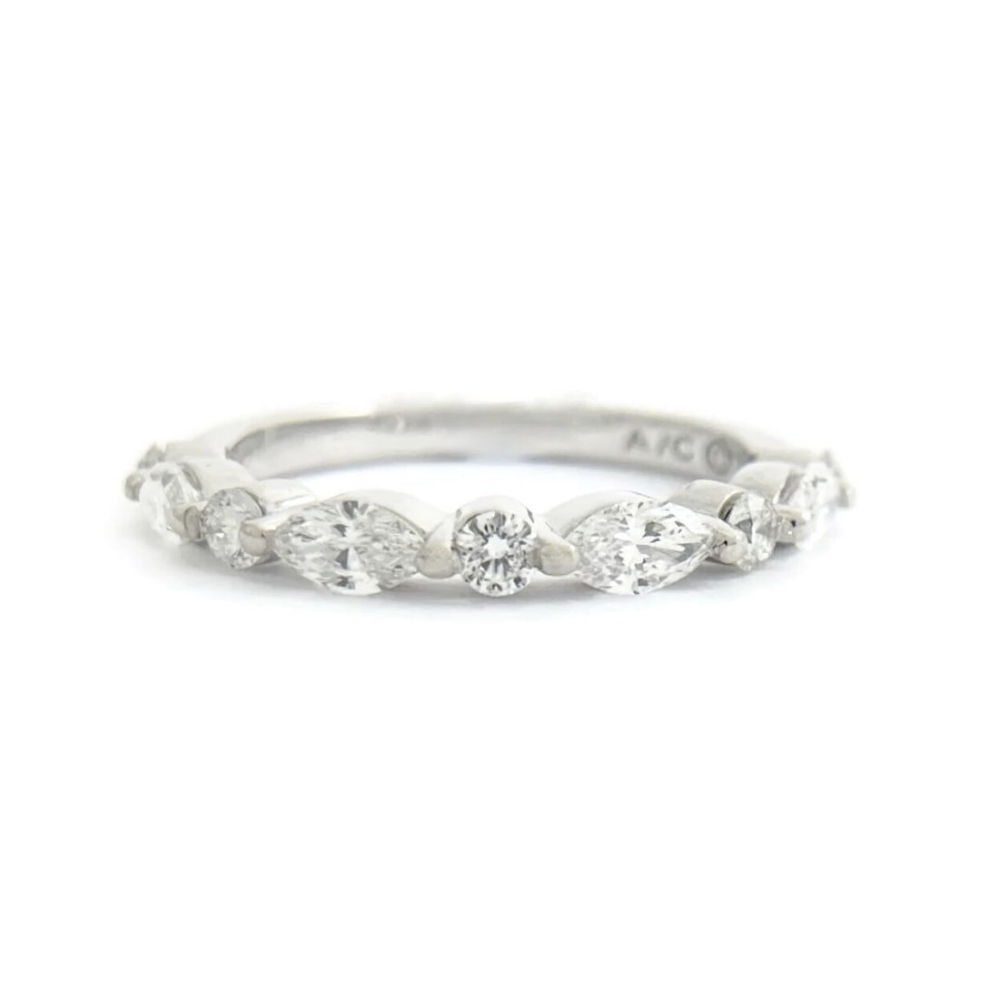 Marquise Round Diamond Wedding Band Ring 14K White Gold, .81 CTW - 2