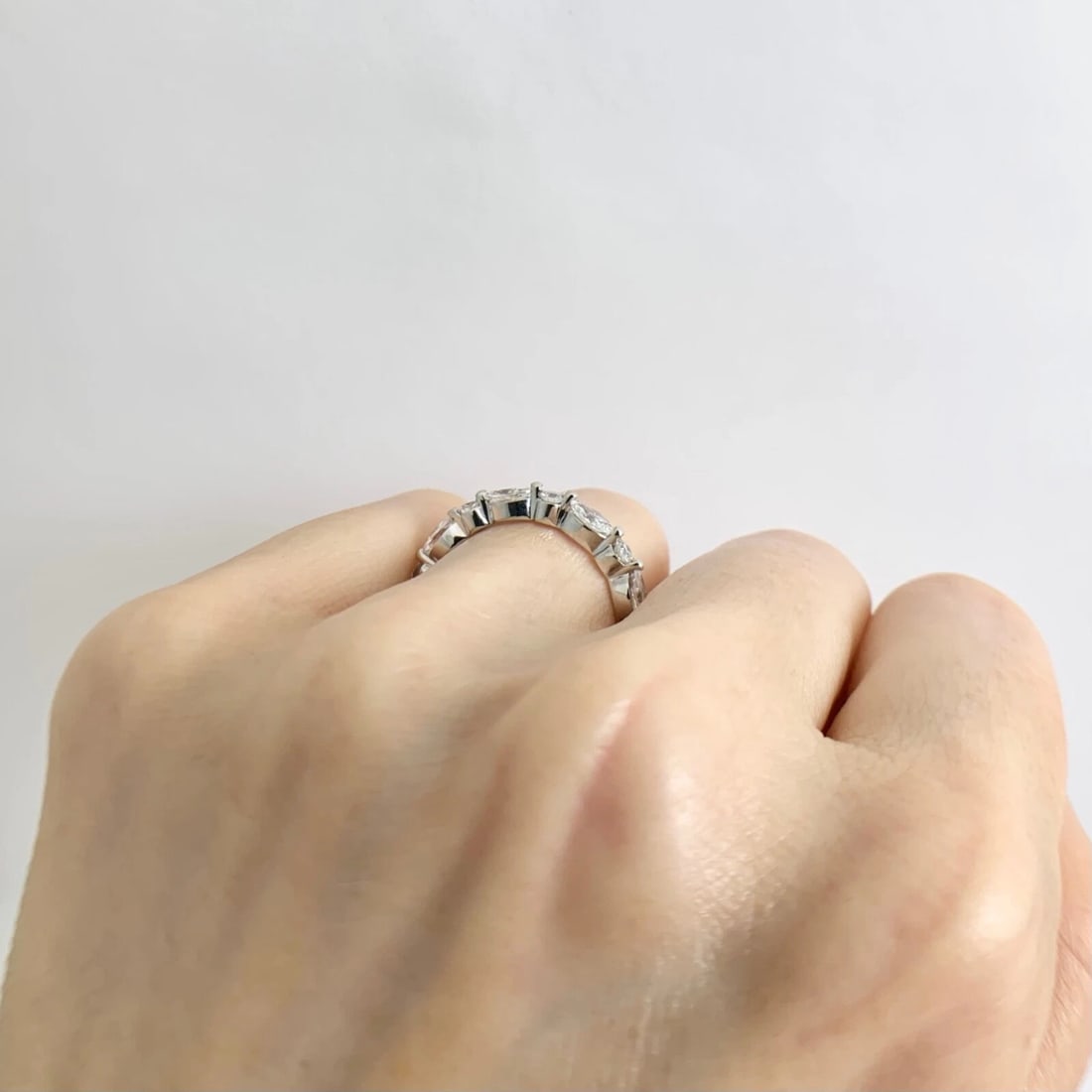 Marquise Round Diamond Wedding Band Ring 14K White Gold, .81 CTW - 8