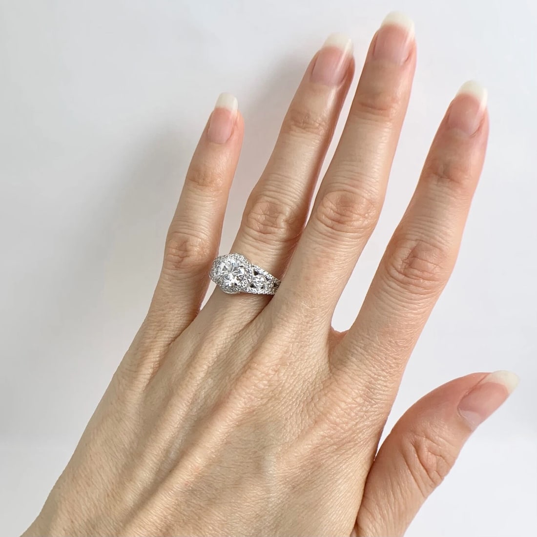 EGL Round Scalloped Halo Filigree Diamond Engagement Ring 14K White Gold 1.54 TW - 8