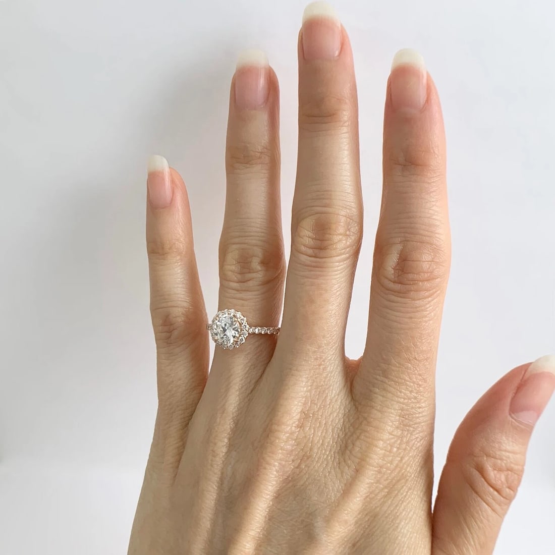 GIA Round Diamond Halo Engagement Ring 18K Pink Rose Gold, 1.45 CTW - 4