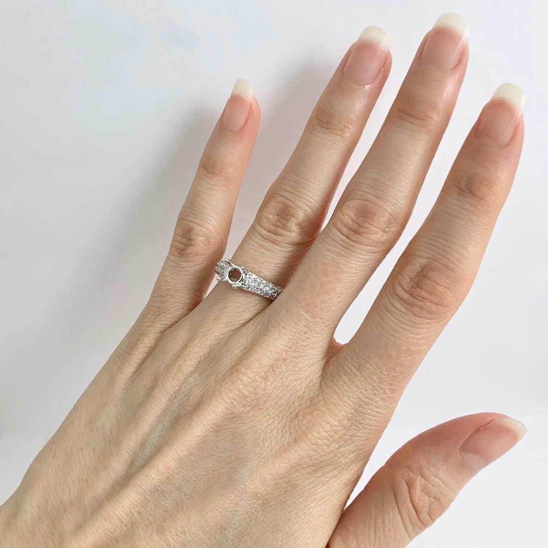 Round Pave Diamond Engagement Ring Setting Mounting 18K White Gold .37 CTW - 4