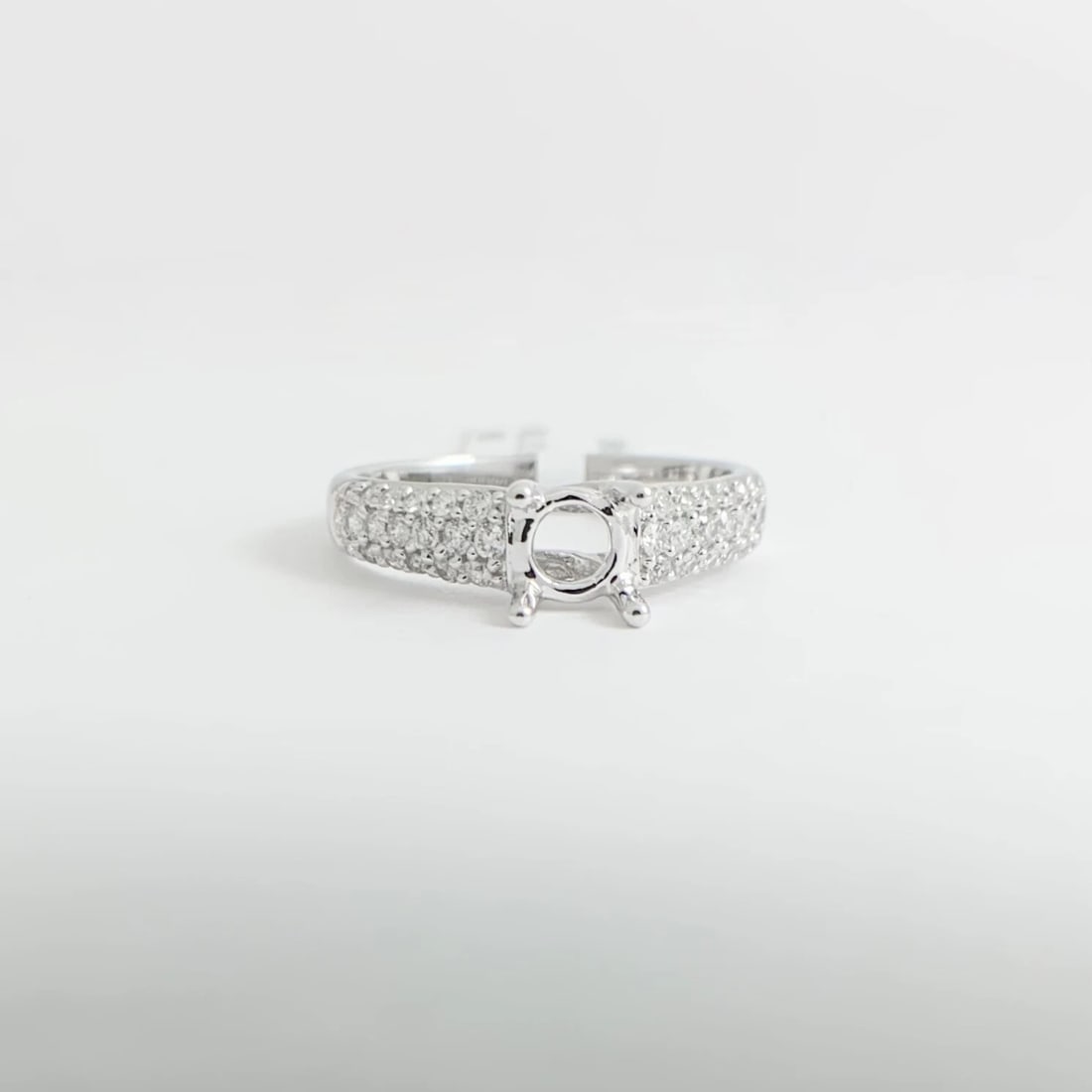 Round Pave Diamond Engagement Ring Setting Mounting 18K White Gold .37 CTW - 6