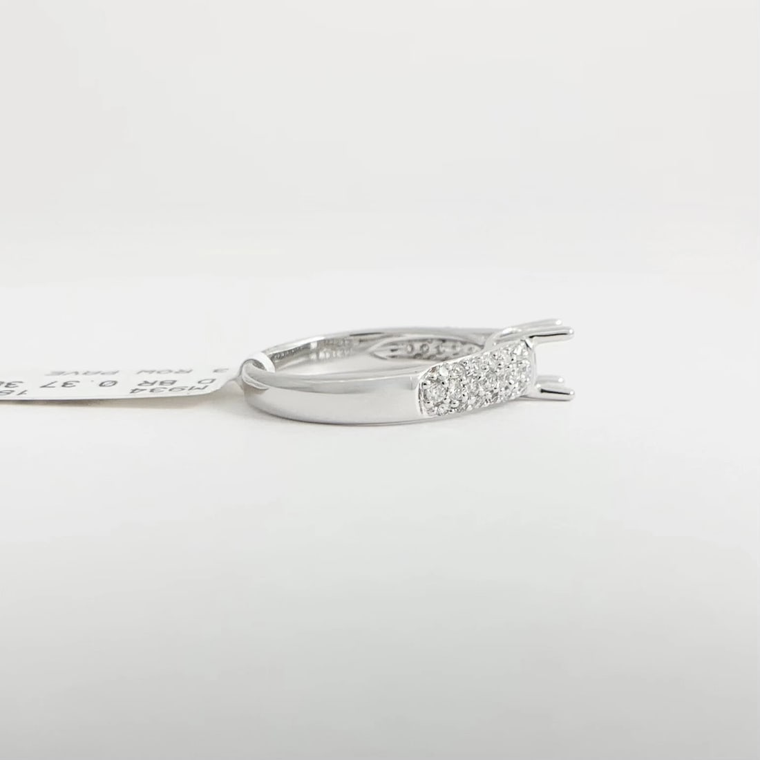 Round Pave Diamond Engagement Ring Setting Mounting 18K White Gold .37 CTW - 7