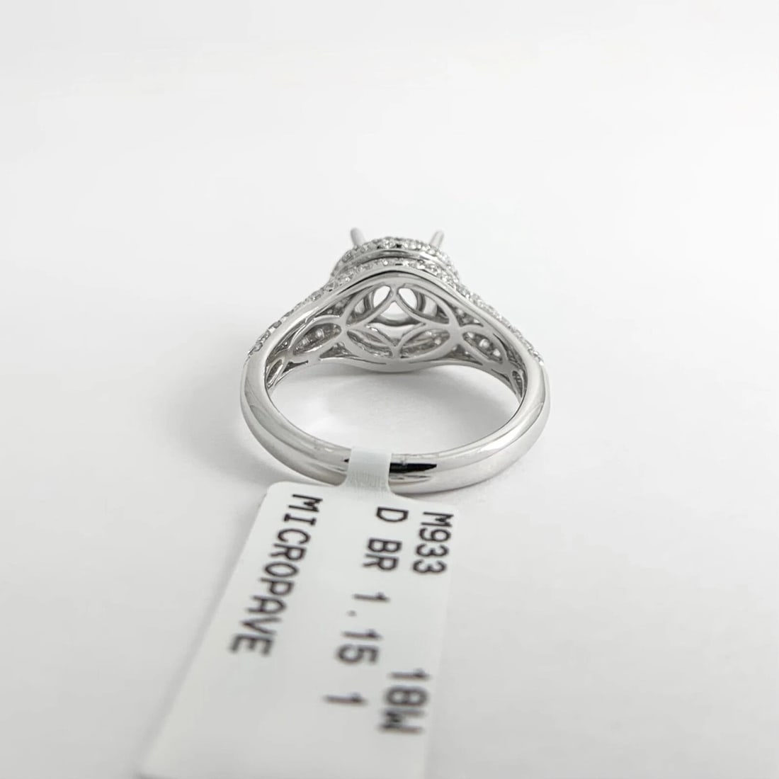 Round Pave Halo Diamond Engagement Ring Setting Mounting 18K White Gold 1.15 CTW - 10