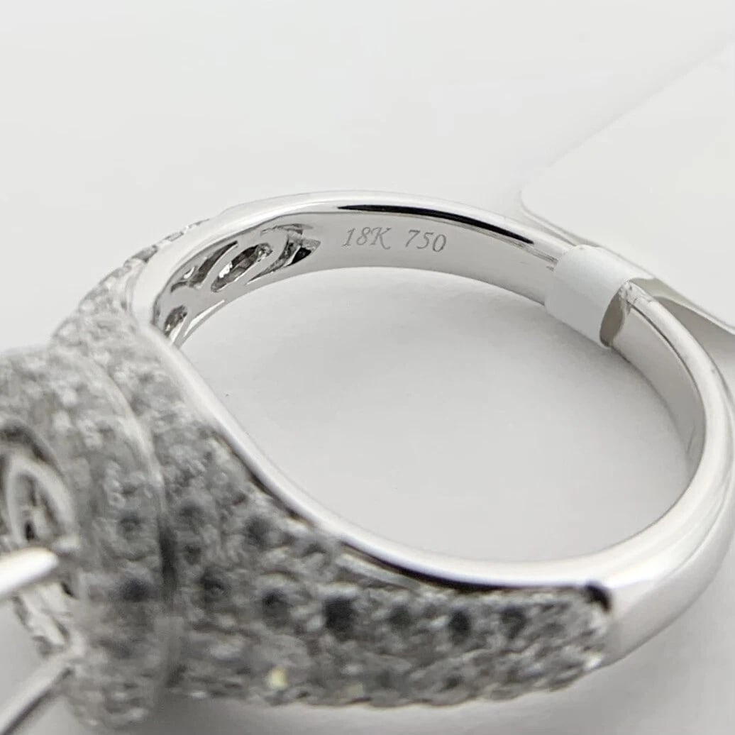 Round Pave Halo Diamond Engagement Ring Setting Mounting 18K White Gold 1.15 CTW - 11