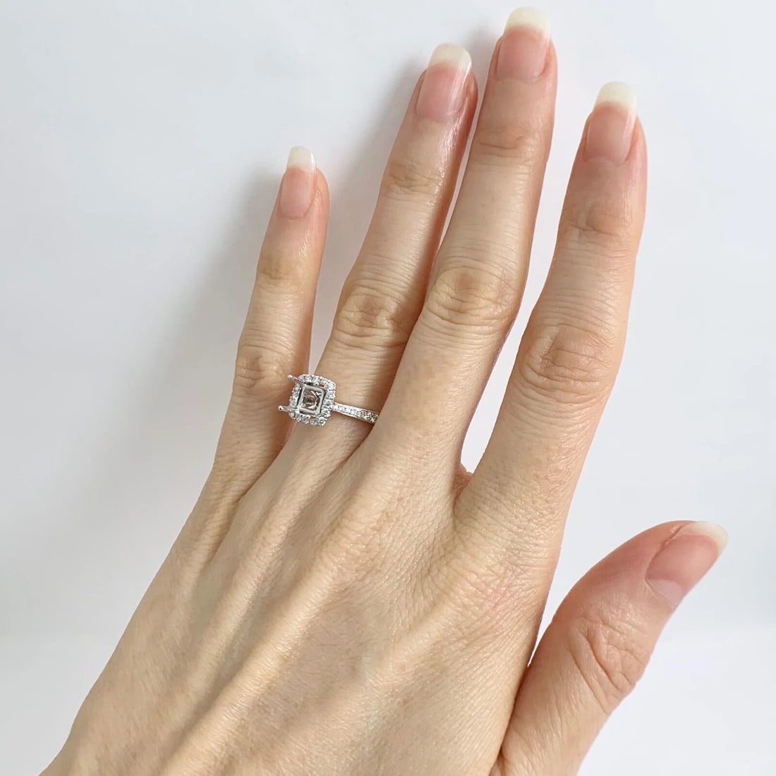 Cushion Halo Diamond Engagement Ring Setting Mounting 18K White Gold .50 CTW - 4