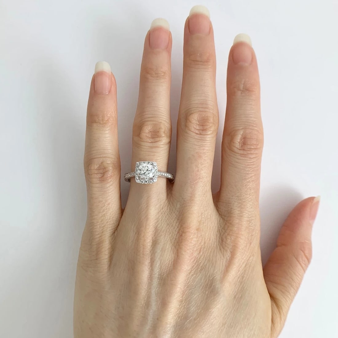 Cushion Halo Diamond Engagement Ring Setting Mounting 18K White Gold .50 CTW - 6