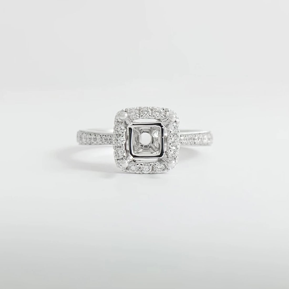Cushion Halo Diamond Engagement Ring Setting Mounting 18K White Gold .50 CTW - 8
