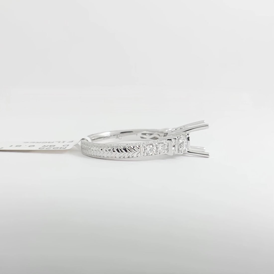 Milgrain Diamond Engagement Ring Setting Mounting 18K White Gold .51 CTW - 10