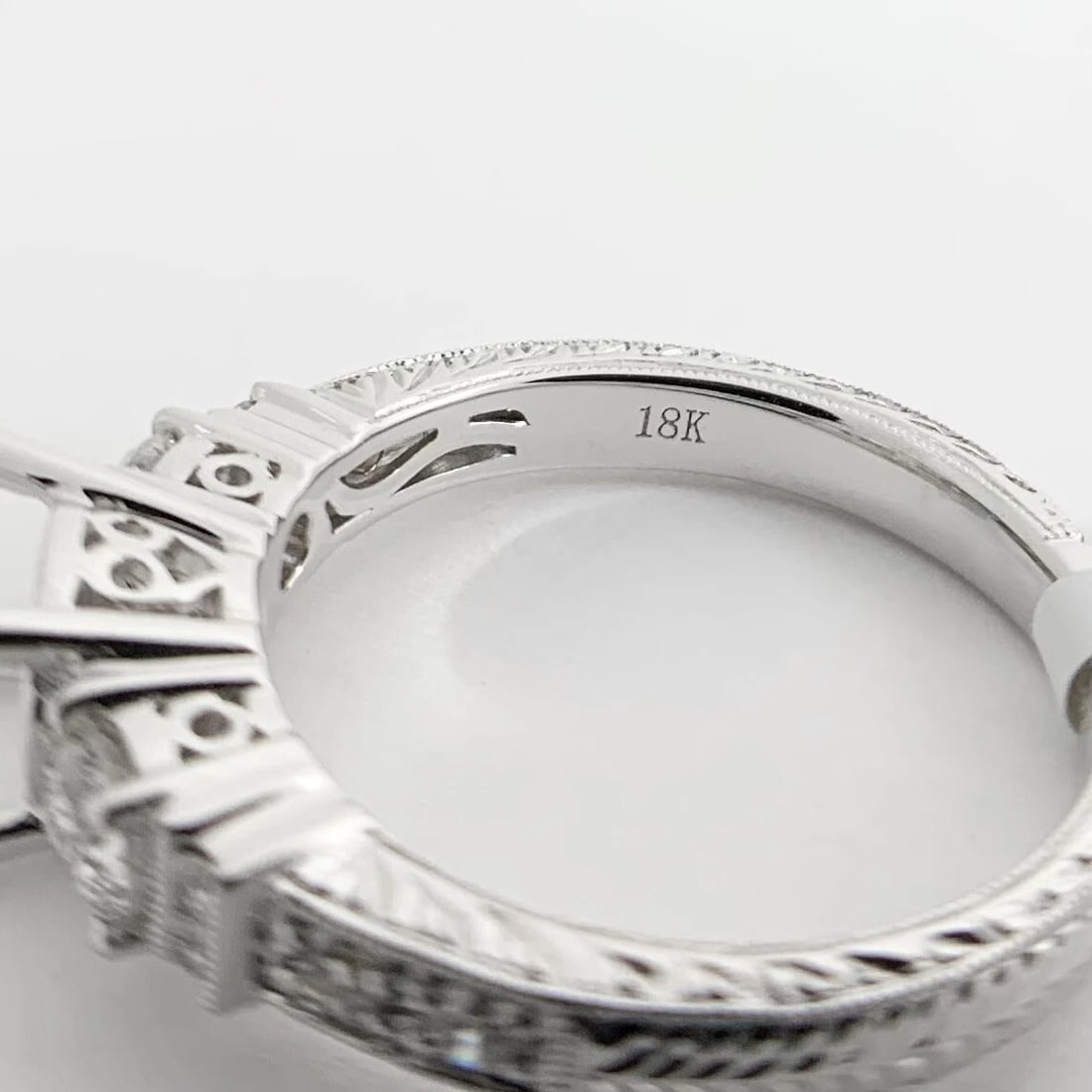 Milgrain Diamond Engagement Ring Setting Mounting 18K White Gold .51 CTW - 12