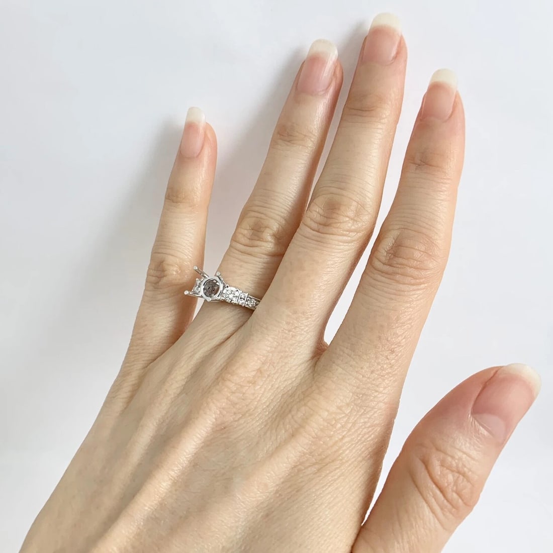 Milgrain Diamond Engagement Ring Setting Mounting 18K White Gold .51 CTW - 4