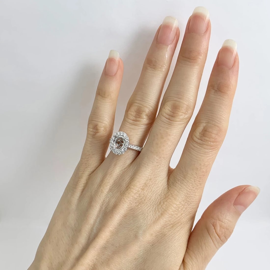 Oval Diamond Halo Engagement Ring Setting Mounting 18K White Gold .51 CTW - 4