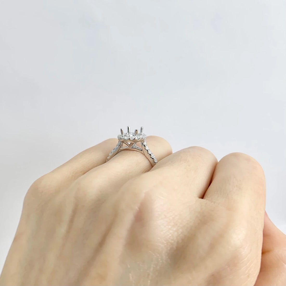 Oval Diamond Halo Engagement Ring Setting Mounting 18K White Gold .51 CTW - 5