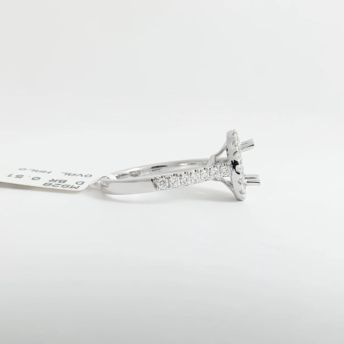 Oval Diamond Halo Engagement Ring Setting Mounting 18K White Gold .51 CTW - 9