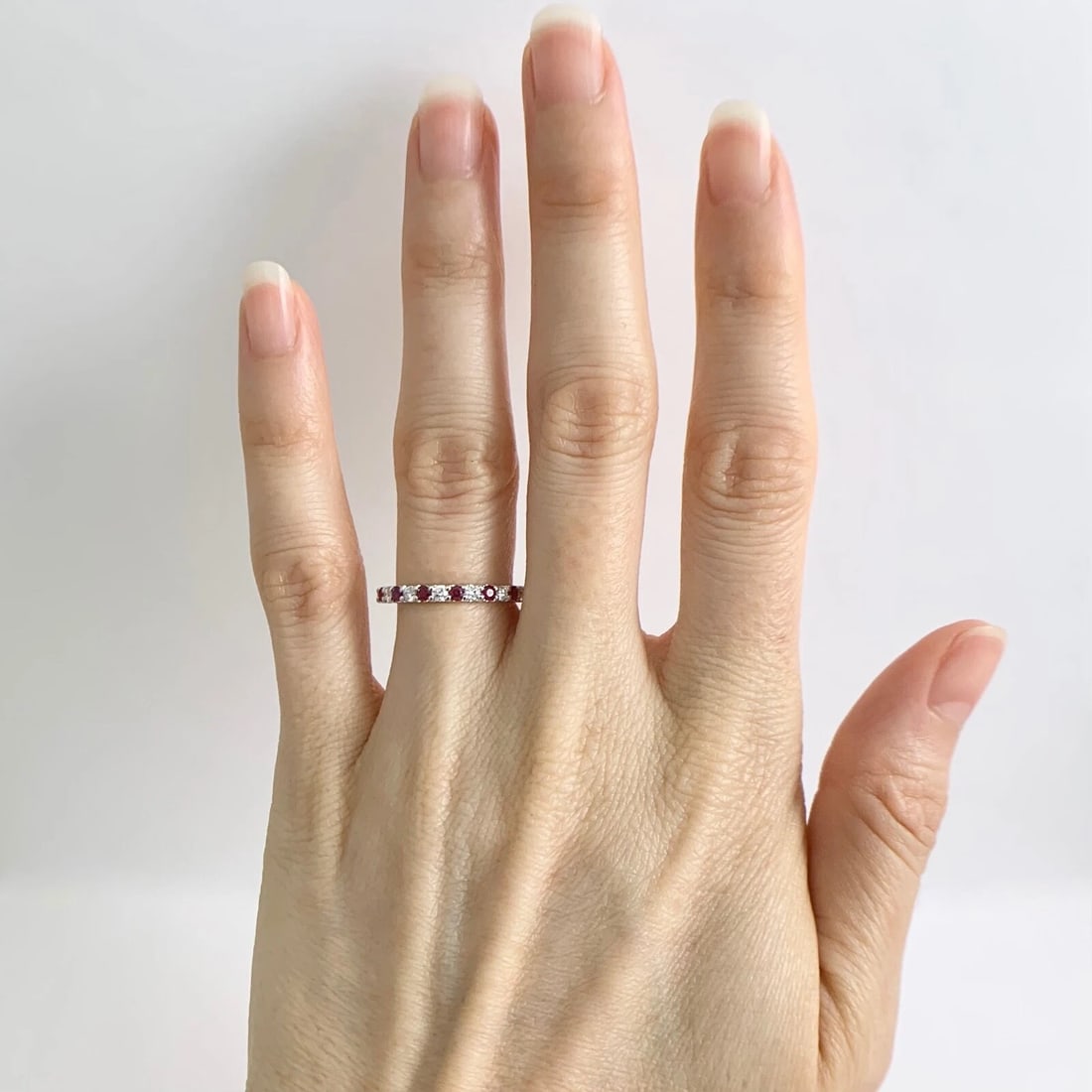 Ruby Diamond Ring Gemstone Wedding Band 14K White Gold, .49 CTW - 4