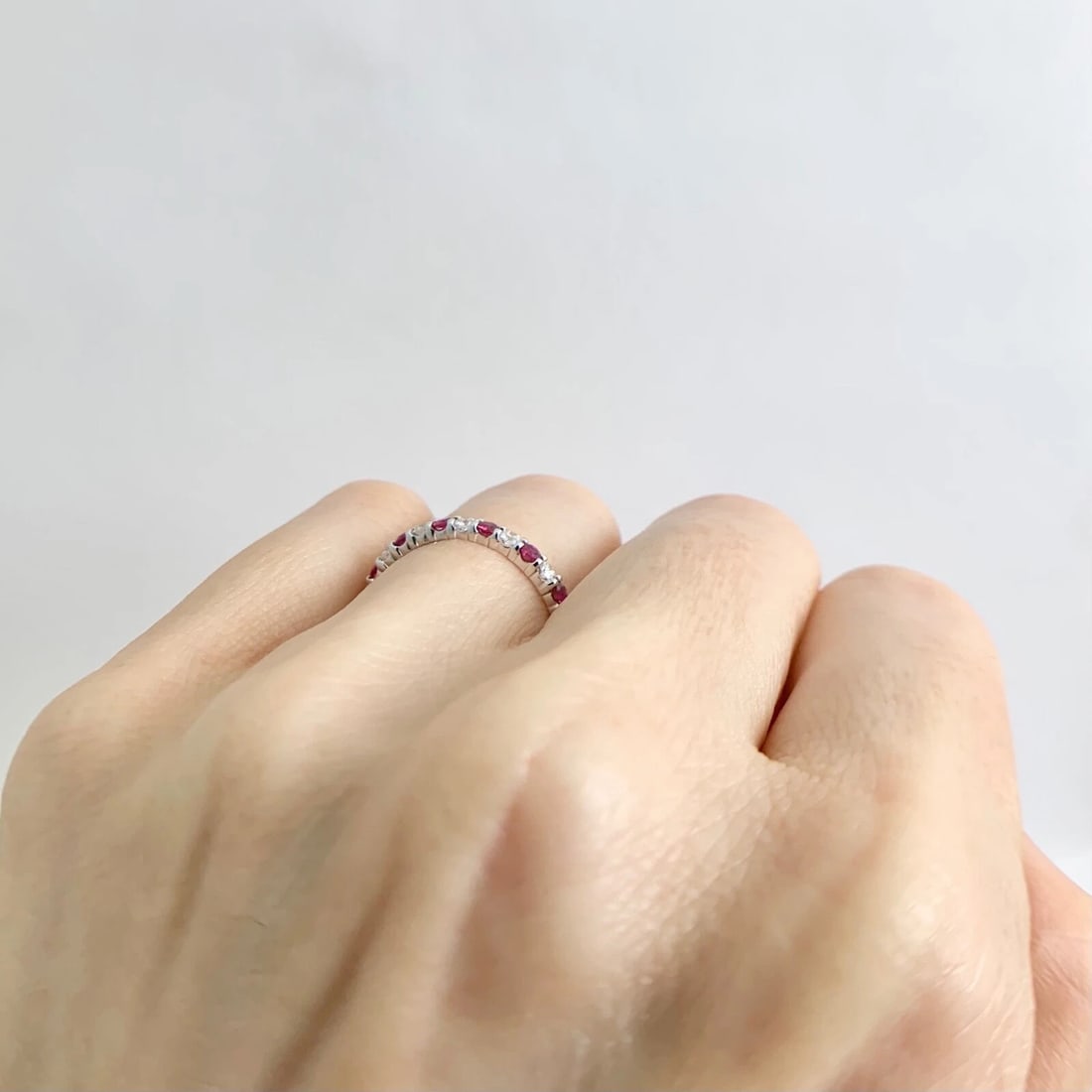 Ruby Diamond Ring Gemstone Wedding Band 14K White Gold, .49 CTW - 7