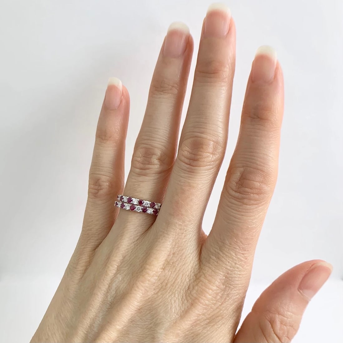 Ruby Diamond Ring Gemstone Wedding Band 14K White Gold, .49 CTW - 8