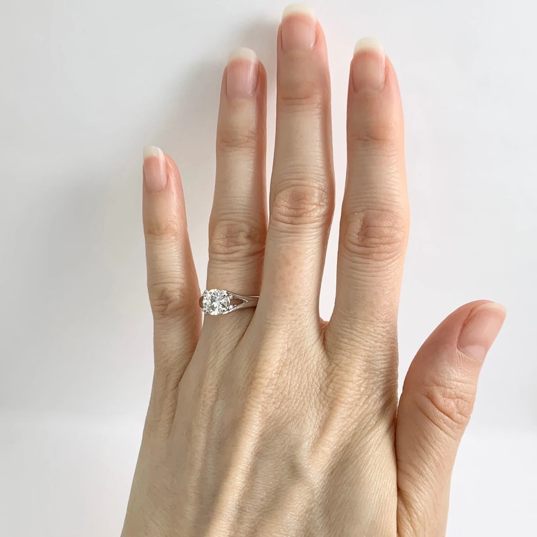 EGL Round Solitaire Diamond Split Shank Engagement Ring 14K White Gold, .89 CT - 6