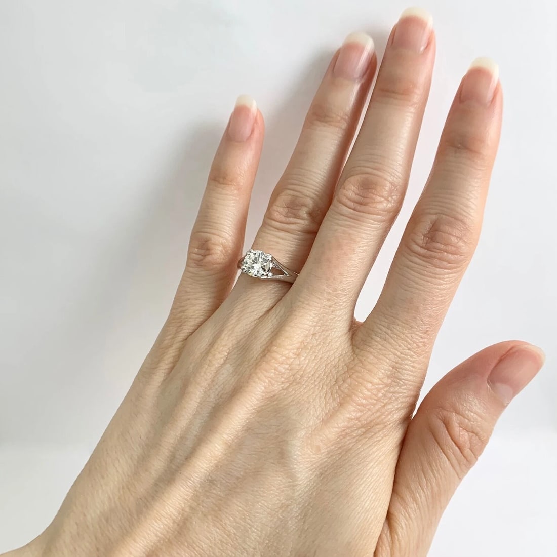 EGL Round Solitaire Diamond Split Shank Engagement Ring 14K White Gold, .89 CT - 7