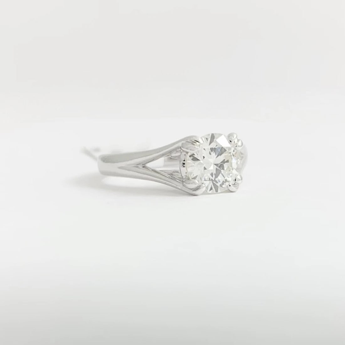 EGL Round Solitaire Diamond Split Shank Engagement Ring 14K White Gold, .89 CT - 9