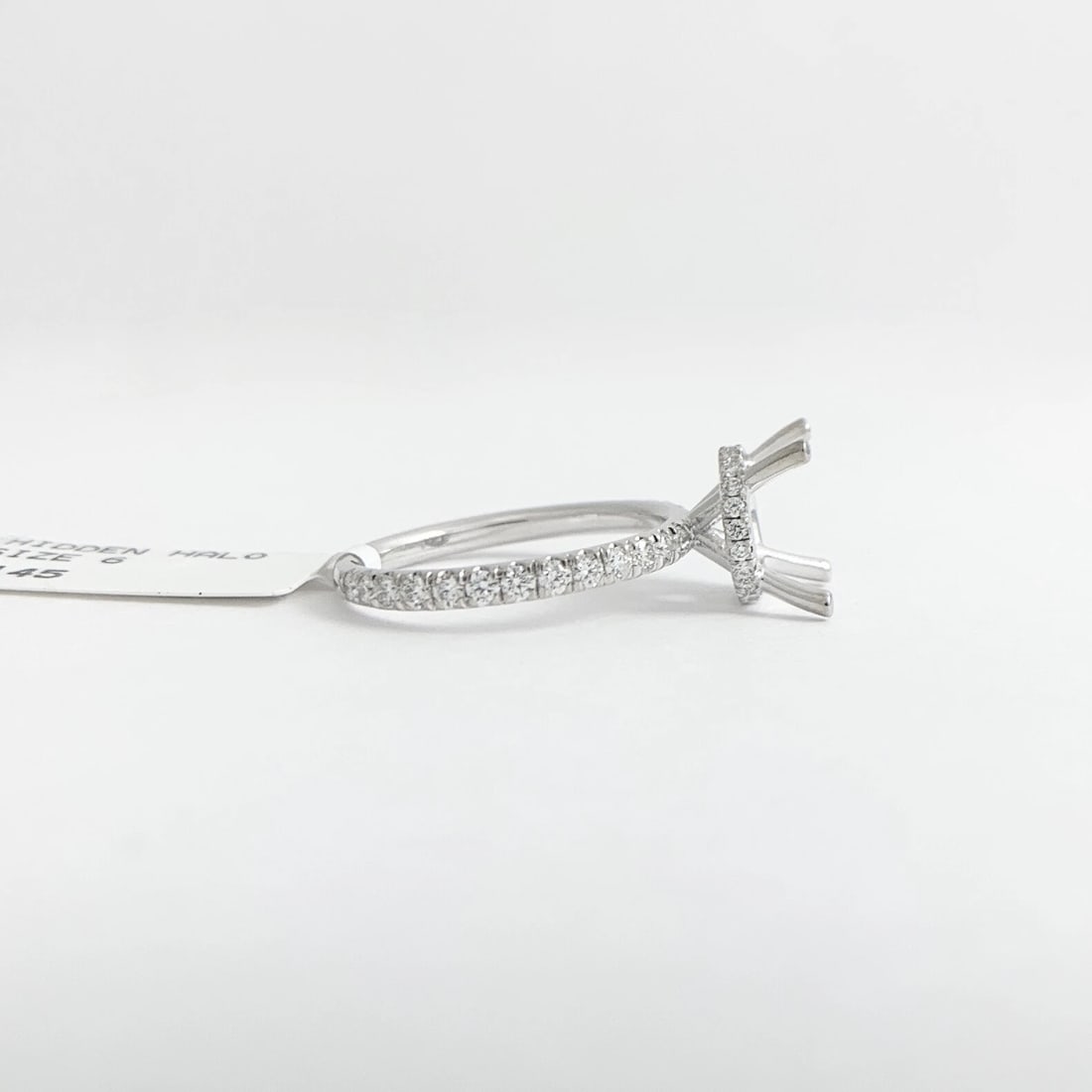 Thin Diamond Band Hidden Halo Engagement Ring Setting Mounting 14K White Gold - 10