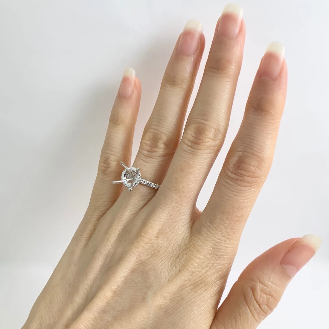 Thin Diamond Band Hidden Halo Engagement Ring Setting Mounting 14K White Gold - 6