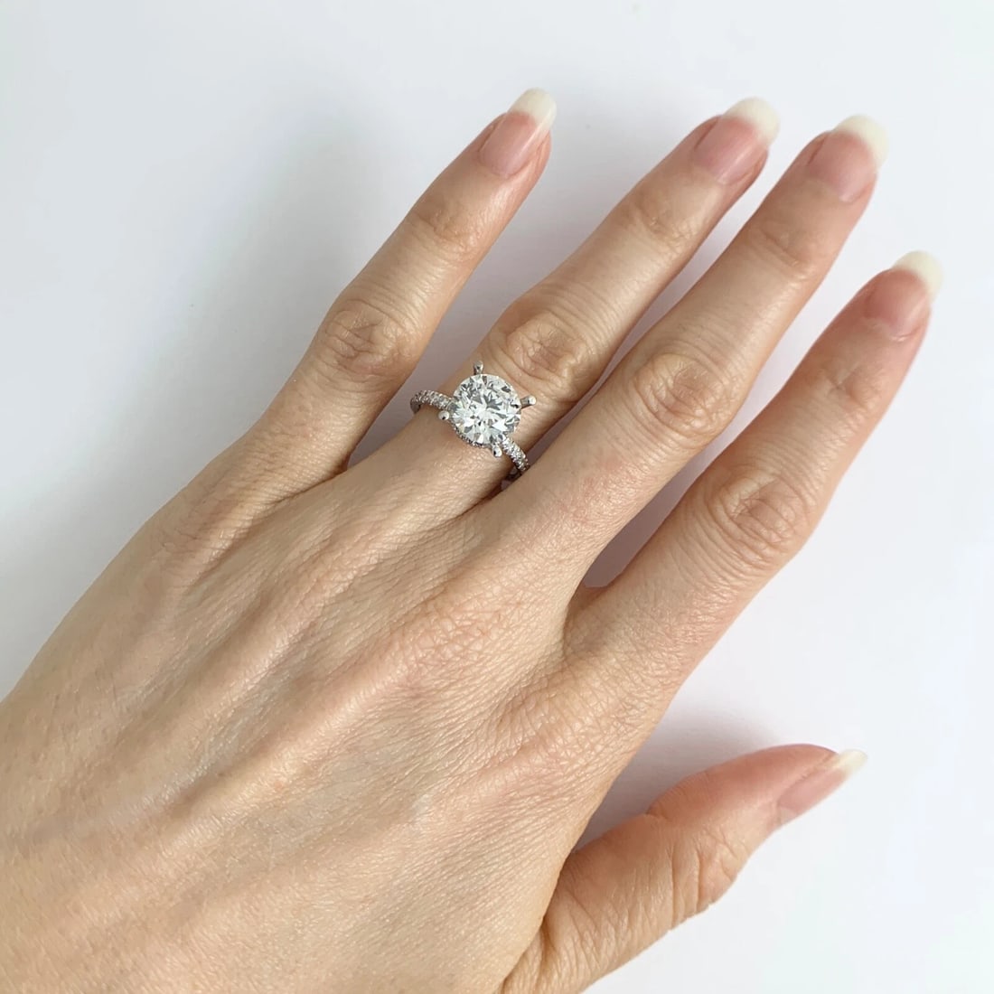 Thin Diamond Band Hidden Halo Engagement Ring Setting Mounting 14K White Gold - 9